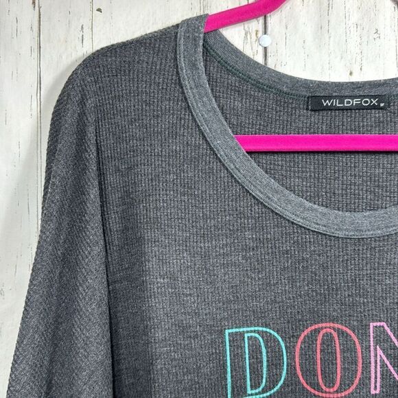 Wildfox Dont Stress Just Sweat Oversized Thermal Loose Fit  Lounge Pullover - Picture 3 of 16